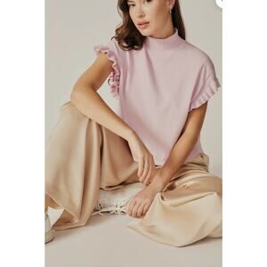 NWT Deluc Myrica Turtleneck Cap Sleeve Sweater Sz L Soft Petal Pastel Pink